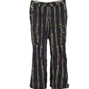 BURTON Dry Ride Cargo Black Striped Snowboard Winter Oversized Cargo Pants Small